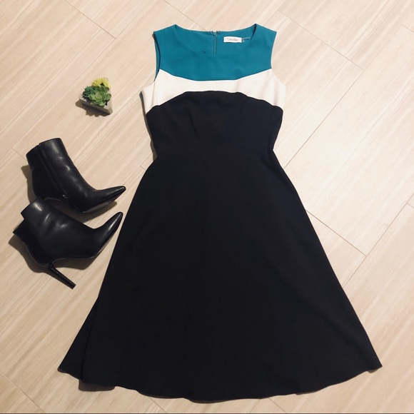 calvin klein colorblock fit and flare dress
